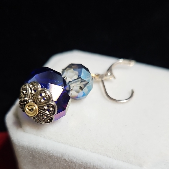 Dazzling Silver and Blue Drop Earrings - Picture 7 of 16